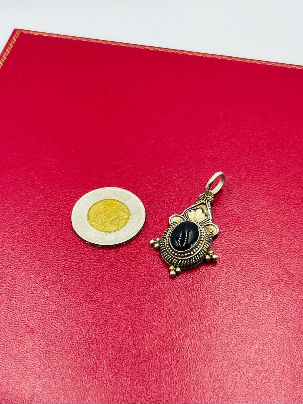 Vintage Sterling Silver Pendant with 14K Gold Detail Black Stone
